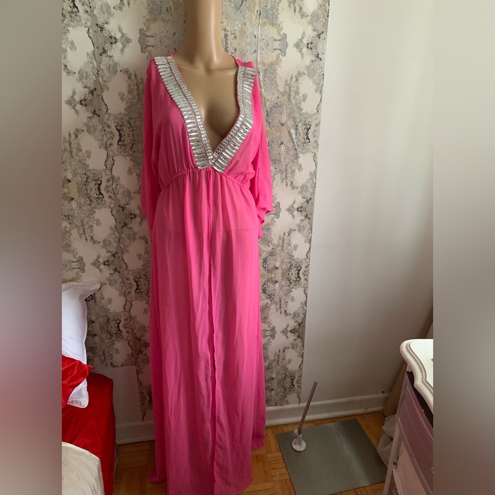 BEAUTIFUL RHINESTONE HOT PINK BEACH COVER UP